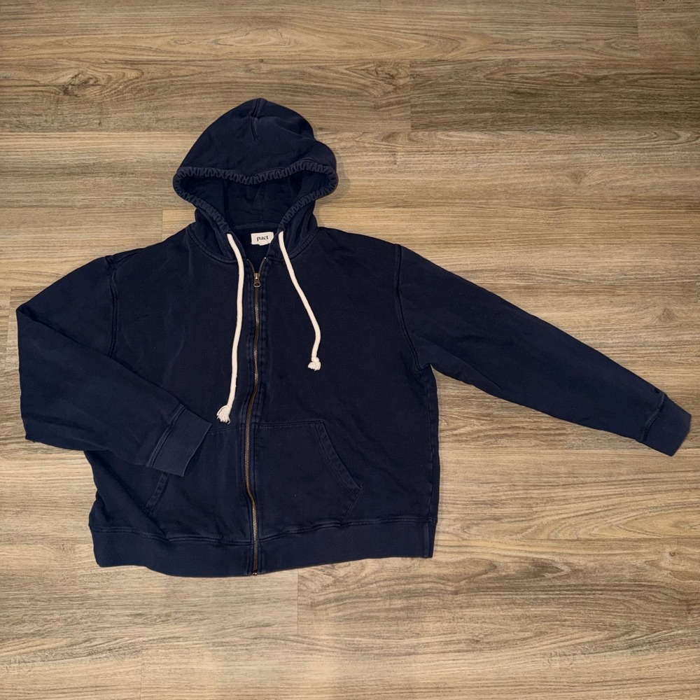 Pact Organic‎ Cotton Hoodie Mens M Navy Full Zip Drawstring Sustainable